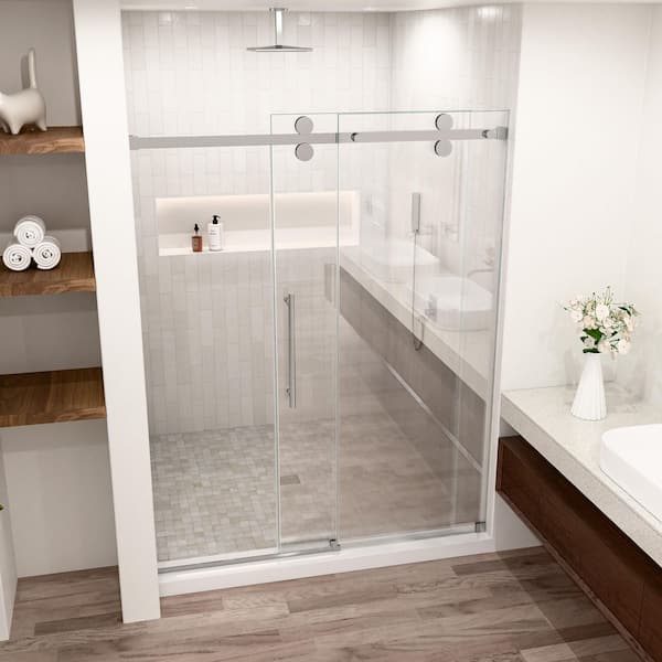 SHAAMA Lumina 60 in. W x 80 in. H Single Sliding Fully Frameless