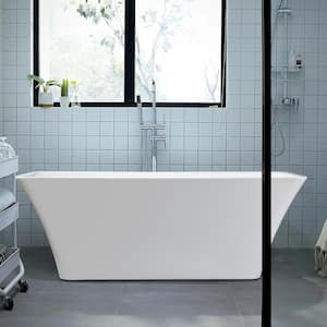 55 in. Special Rectangle Acrylic Freestanding Soaking SPA Tub Flatbottom Non-Whirlpool Bathtub in White