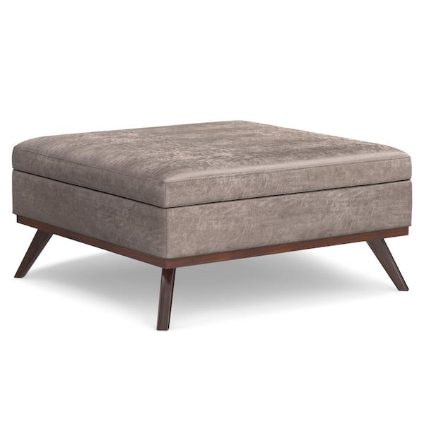 Simpli Home Owen 40 in. Wide Vegan Leather XL Square Coffee Table