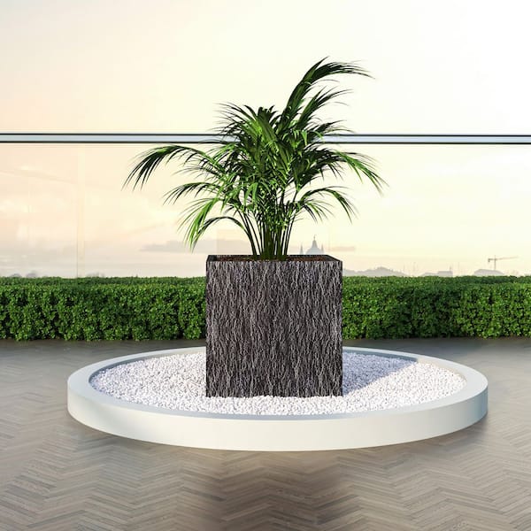 Leisuremod Verdure Modern Square Fiber stone and Clay Planter Weather Resistant with Drainage Holes in Dotted Black (30 in. Wide)