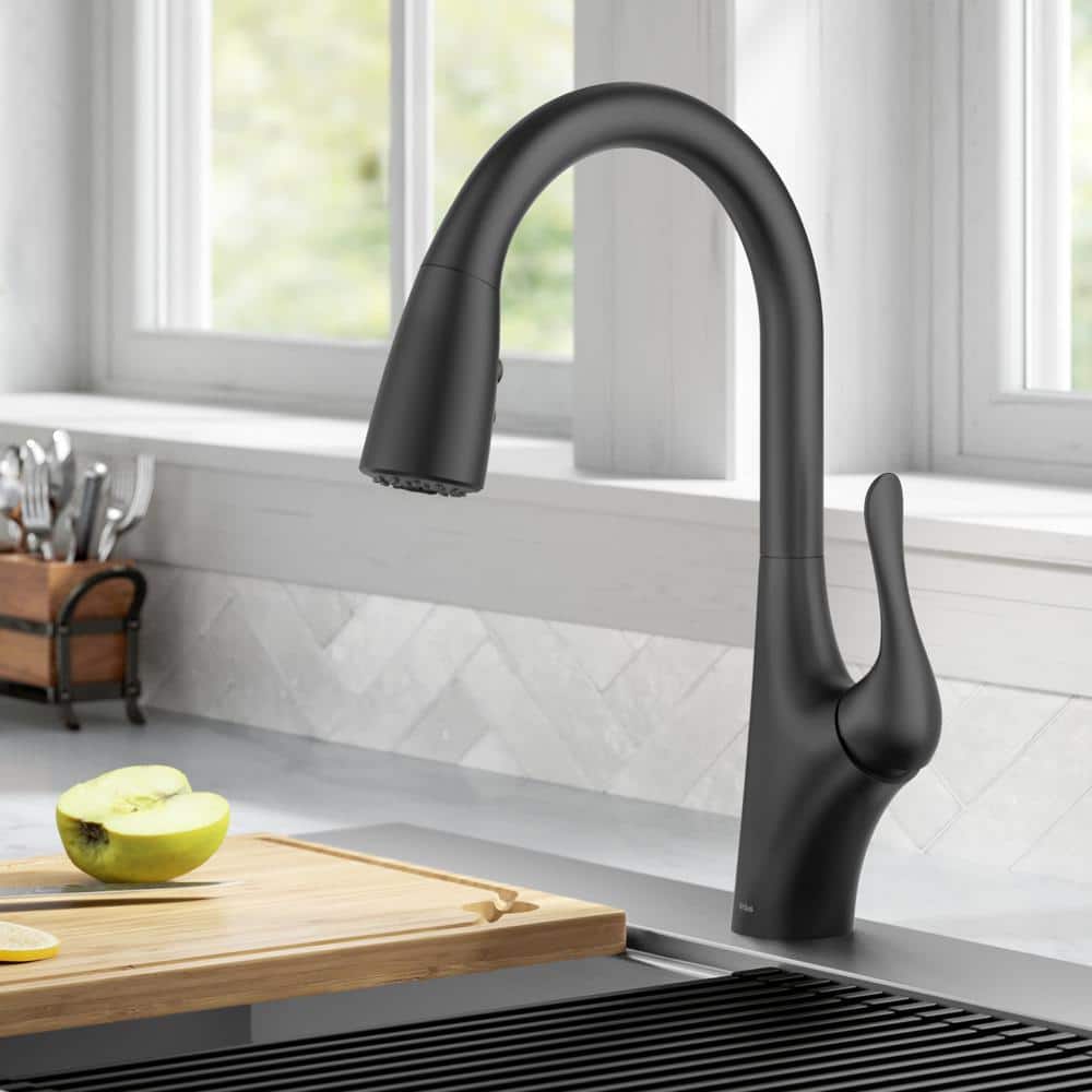 Matte Black Brass Pull-Down Kitchen Faucet with Spray