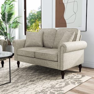 Michaud 57 in. Light Brown without Care Kit Chenille 2-Seat Loveseat with Turned Legs