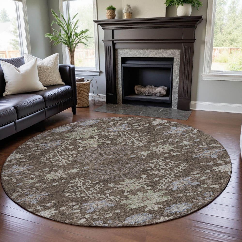 Mayfield Premium Machine Washable Abstract AMF1156 Brown 8 ft. x 8 ft. Round Rug price history on PriceWatchPro