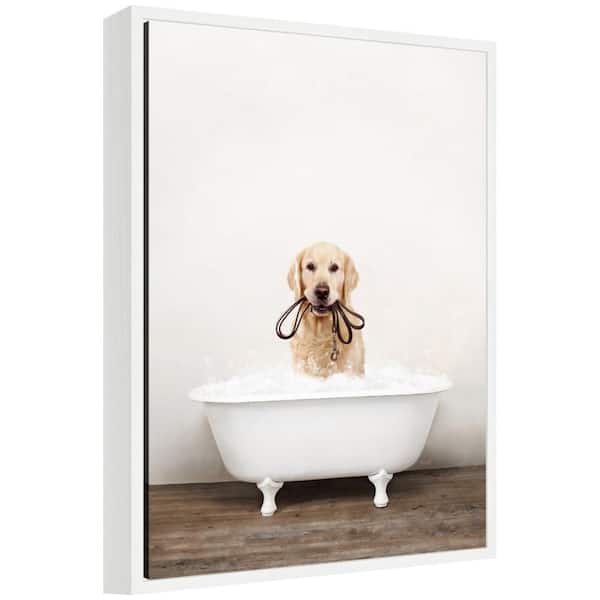 Sylvie "Golden Retriever in Rustic Bath Style" by Amy Peterson White Framed Art Print 18 in. x 24 in.