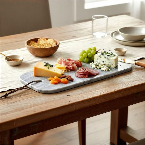 15 in. Green Melange Marble Cheese Serving Board with Leather Tie
