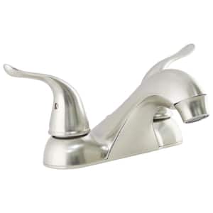 Double Handle Low-Rise Spout Lavatory Faucet with Matching Push Pop-Up in Brushed Nickel