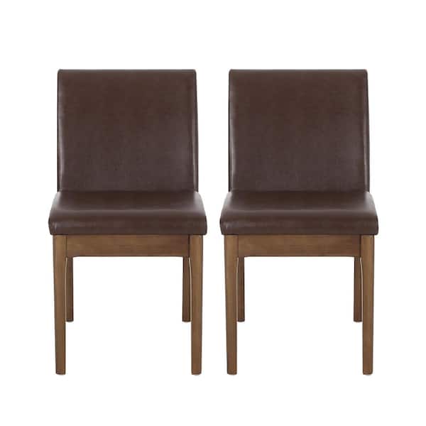 Noble House Joseph Cognac Brown Upholstered Faux Leather Dining Chair (Set of 2)