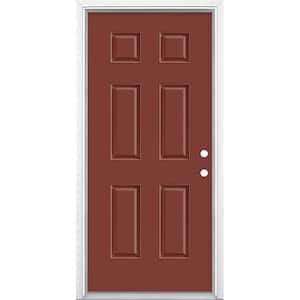 36 in. x 80 in. 6-Panel Red Bluff Left Hand Inswing Painted Smooth Fiberglass Prehung Front Exterior Door with Brickmold