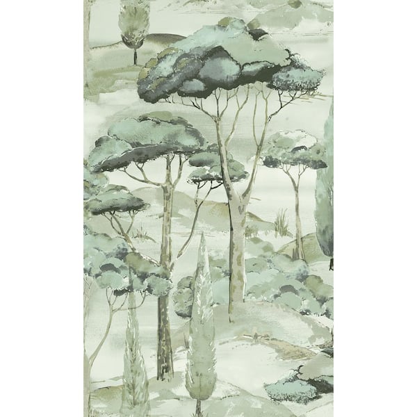 Walls Republic Green Watercolor Scenic Tree Tropical Print Non-Woven Non-Pasted Textured Wallpaper 57 sq. ft.