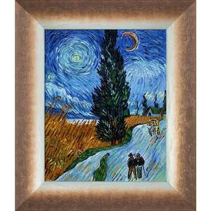 Road With Cypress and Star by Vincent Van Gogh Spoleto Bronze Framed Nature Oil Painting Art Print 12 in. x 14 in.