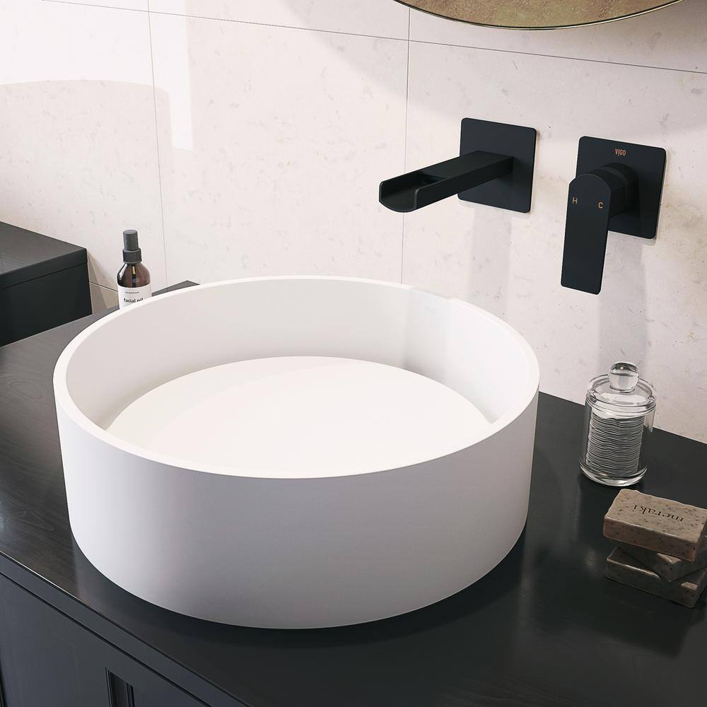 VIGO Anvil Modern White Matte Stone 16 in. L x 16 in. W x 5 in. H Round ... - Matte White Sink