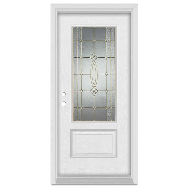 Stanley Doors 32 in. x 80 in. Diamanti Classic Right-Hand 3/4 Lite Brass Finished Fiberglass Oak Woodgrain Prehung Front Door