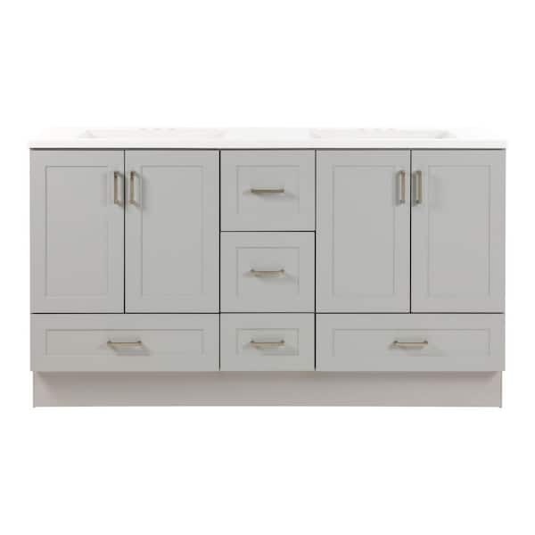 Maybell 61 in. Double Sink Pearl Gray Bath Vanity with White Cultured Marble Top (Assembled)