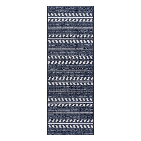 Gertmenian Paseo Moran Stripe Navy/White 2 ft. x 6 ft. Striped Indoor/Outdoor Runner Rug