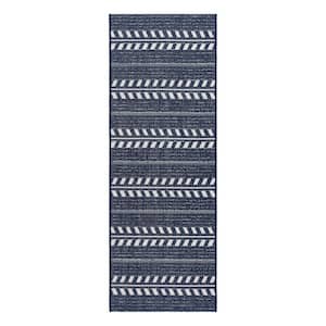 Paseo Moran Stripe Navy/White 2 ft. x 6 ft. Striped Indoor/Outdoor Runner Rug