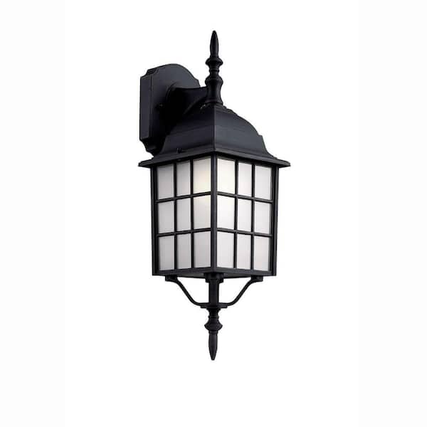 Bel Air Lighting San Gabriel 1-Light Black Lantern Outdoor Wall Light Fixture with Frosted Glass