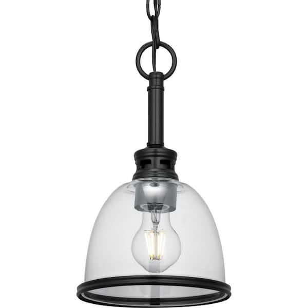 Progress Lighting Pelzer 1-Light Matte Black Mini-Pendant with Clear Glass Shade
