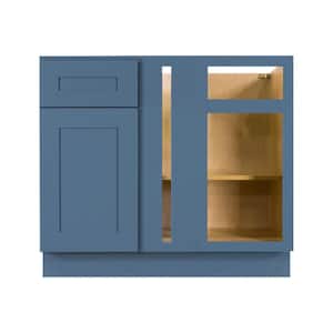 Lancaster Blue Plywood Shaker Stock Assembled Blind Corner Kitchen Cabinet (39 in. W x 34.5 in. H x 24 in. D)