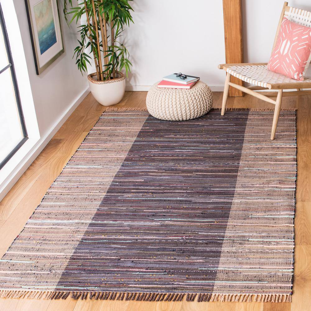 Handwoven Whimsical Purple & Blue Flatweave Rag Rug - 5x8 Feet