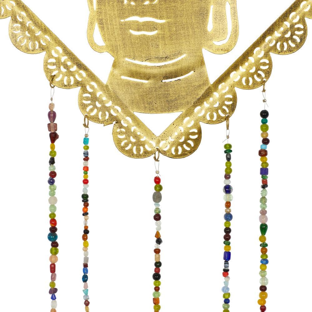 Gold Metal Buddha Windchime with Glass Beads and Cone Bells