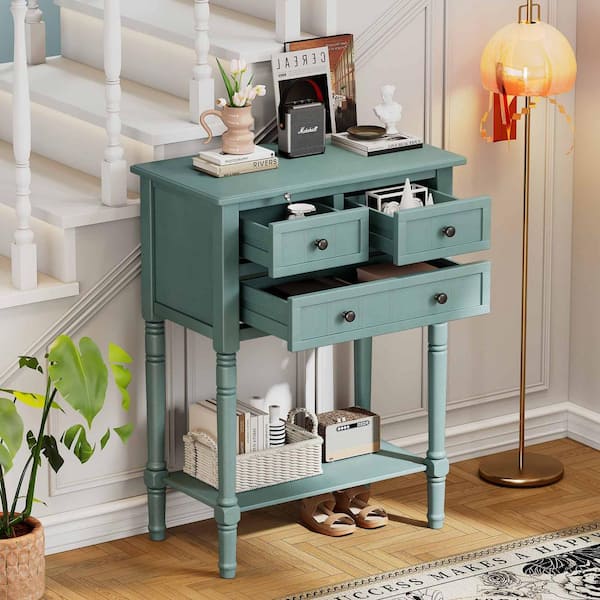 Polibi 23.7 in. Light Blue Rectangle Wood Console Table with 3