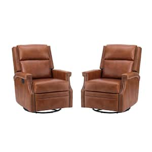 Dryope Genuine Leather Saddle Nursery Swivel Rocker Recliner with Nailhead Trim (set of 2)