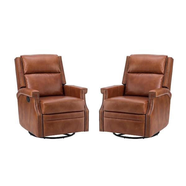 JAYDEN CREATION Dryope Genuine Leather Saddle Nursery Swivel Rocker Recliner with Nailhead Trim (set of 2)