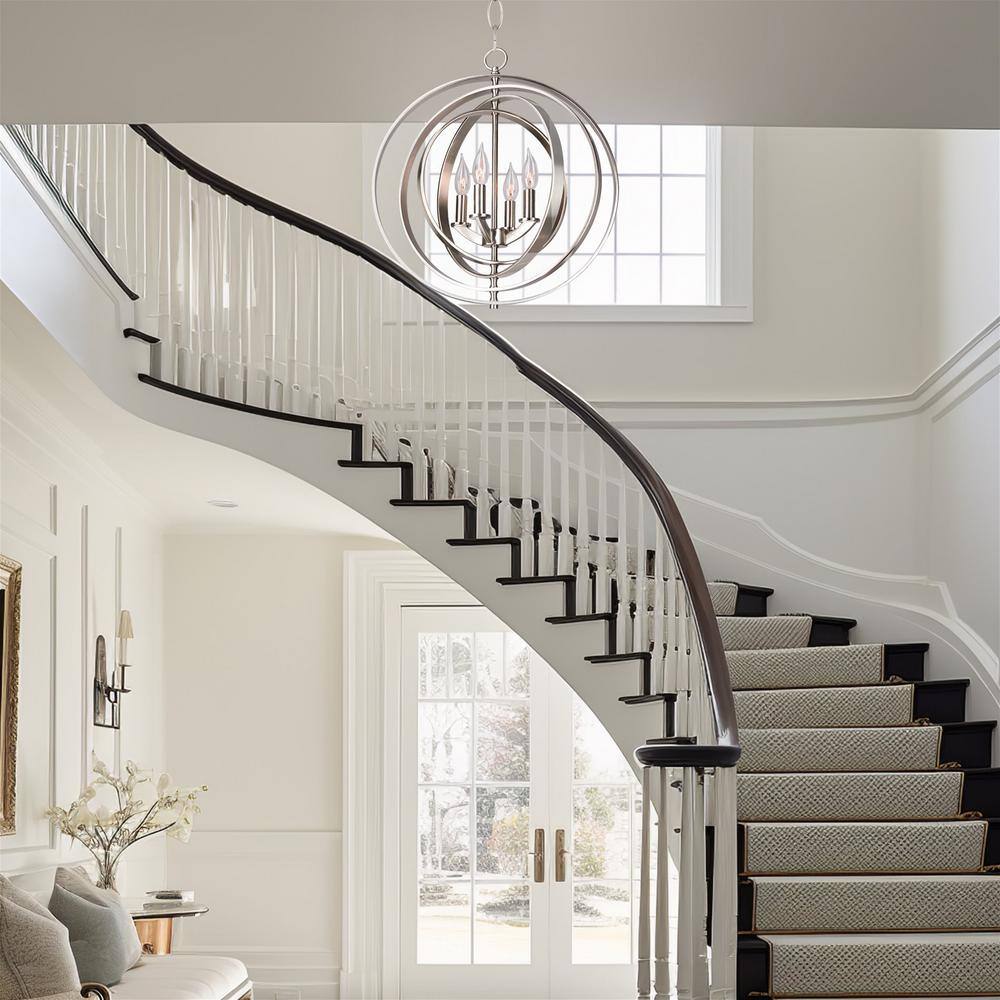 Elegant Brushed Nickel 4-Light Globe Chandelier with Candle Holders