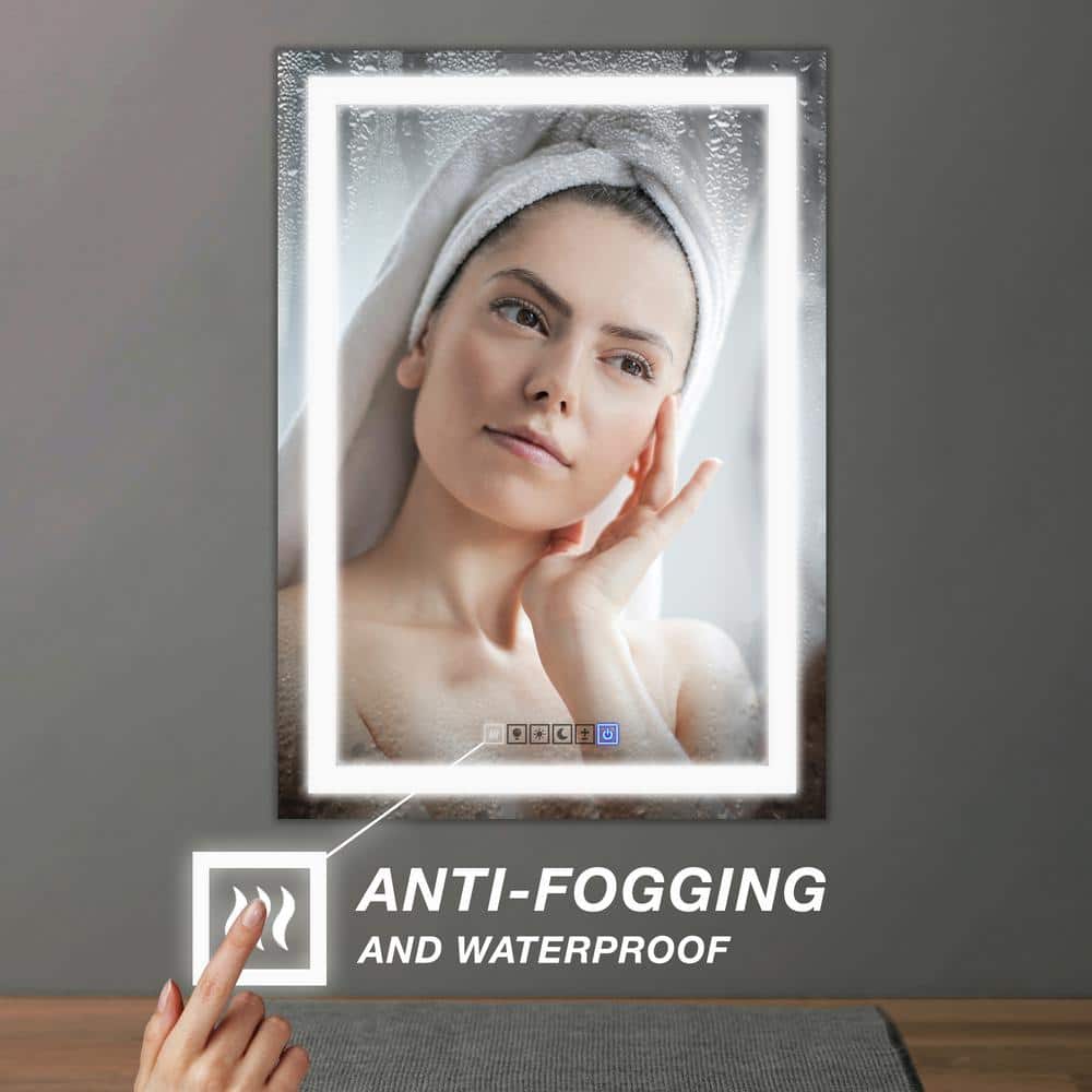 24" x 36" Frameless LED Lighted Rectangular Bathroom Mirror