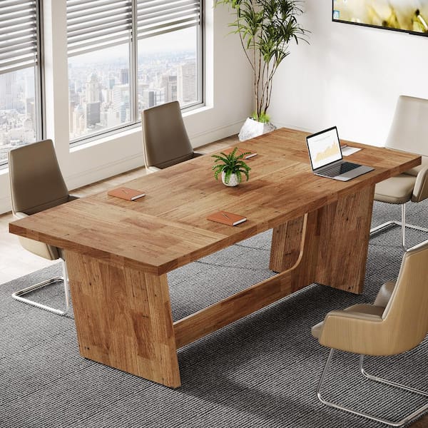 BYBLIGHT Moronia 70.9 in. Rectangle Light Brown Wood Executive Desk Computer Desk Home Office Desk, Business Desk for Home