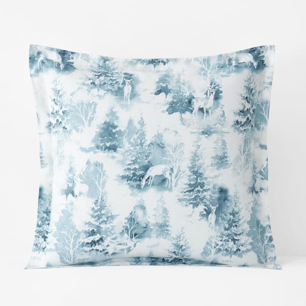 The Company Store Legends Hotel First Snow Velvet Flannel Blue Cotton Euro Sham