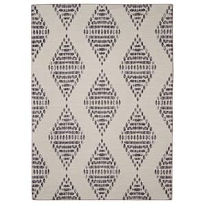 Nashua Ivory and Brown 7 ft. x 9 ft. Washable Geometric pattern Polyester Indoor/Outdoor Area Rug