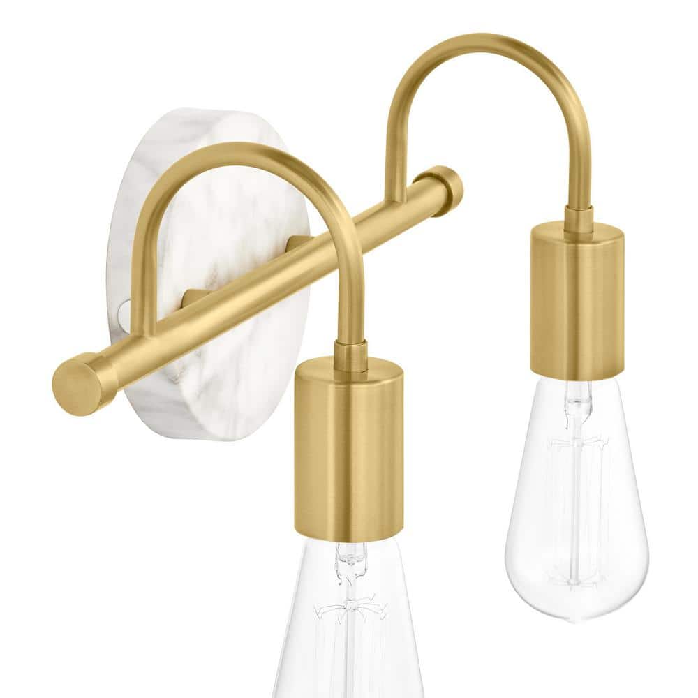 Gold and Faux Marble 12.5in Dimmable Metal Bathroom Vanity Light Fixture