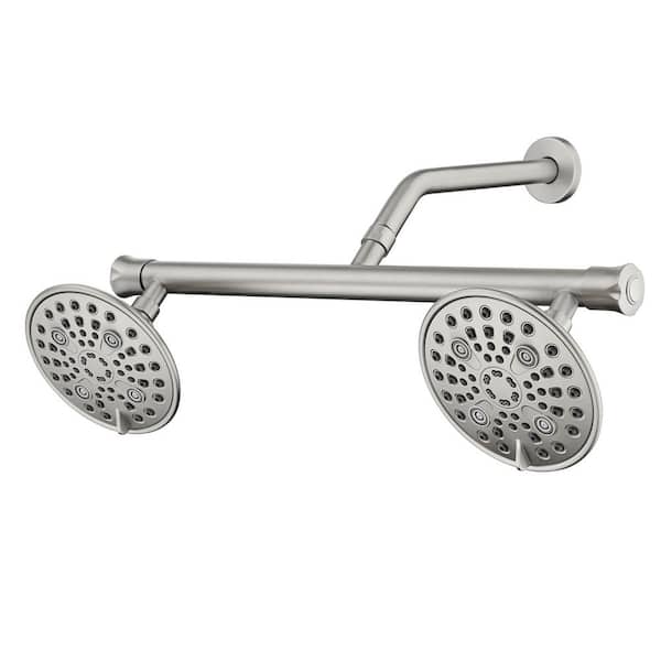 Dual Shower Heads 6-Spray Patterns with 1.8 GPM 6 in. Wall Mount Fixed Shower Head in Brushed Nickel