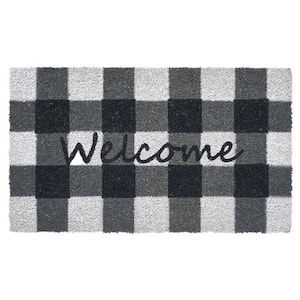 Checkered Welcome Black/White 18 in. x 30 in. Coir Outdoor Door Mat