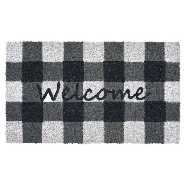VCNY Home Checkered Welcome Black/White 18 in. x 30 in. Coir Outdoor Door Mat