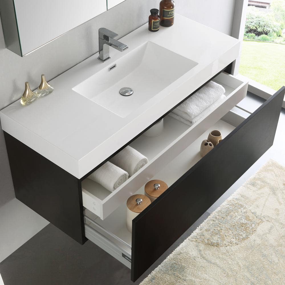 Mezzo 48" Black Wall Hung Vanity with Acrylic Sink and Medicine Cabinet