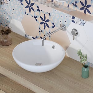 DeerValley Symmetry Ceramic Circular Vessel Bathroom Sink in White with Overflow