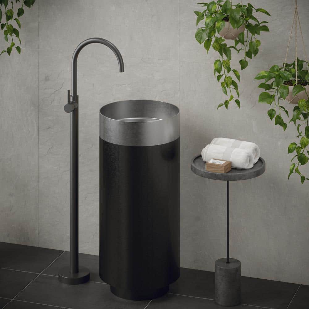 Karran 15'' Stainless Steel and Gunmetal Grey Pedestal Sink