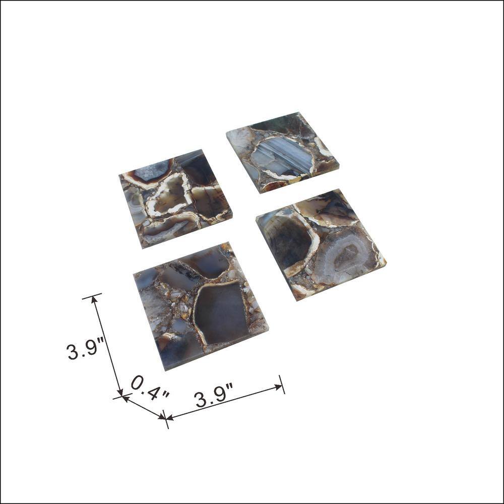 Black Square Agate Stone Coasters Set of 4