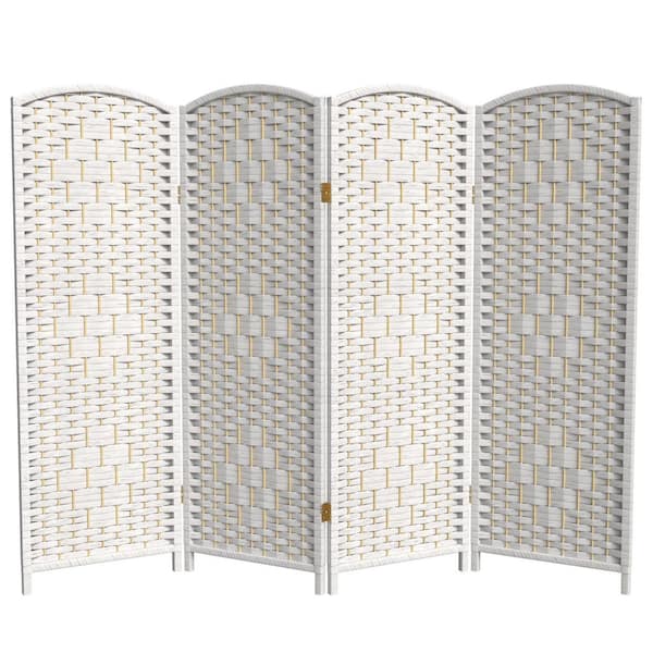 4 ft. Short Diamond Weave Fiber Folding Screen - White - 4 Panel