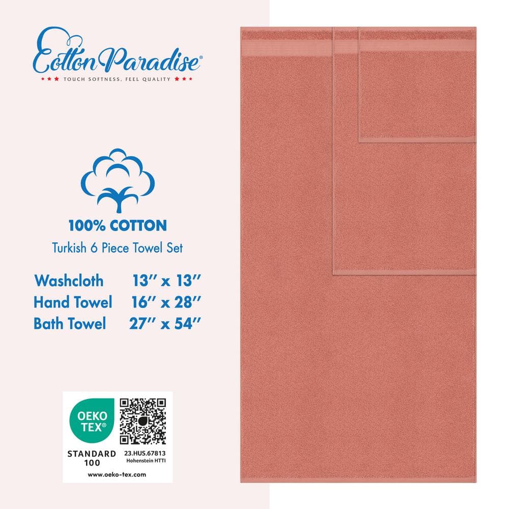 Coral Turkish Cotton 6-Piece Bath Towel Set
