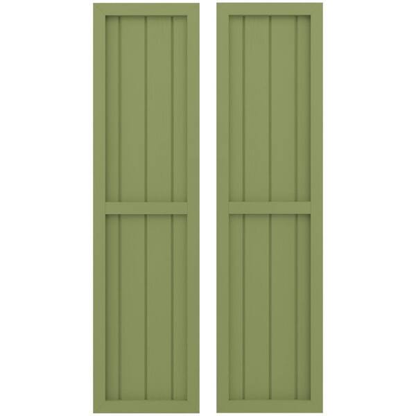 Ekena Millwork 14 in. W x 49 in. H Americraft 4-Board Exterior Real Wood 2 Equal Panel Framed Board and Batten Shutters in Moss Green