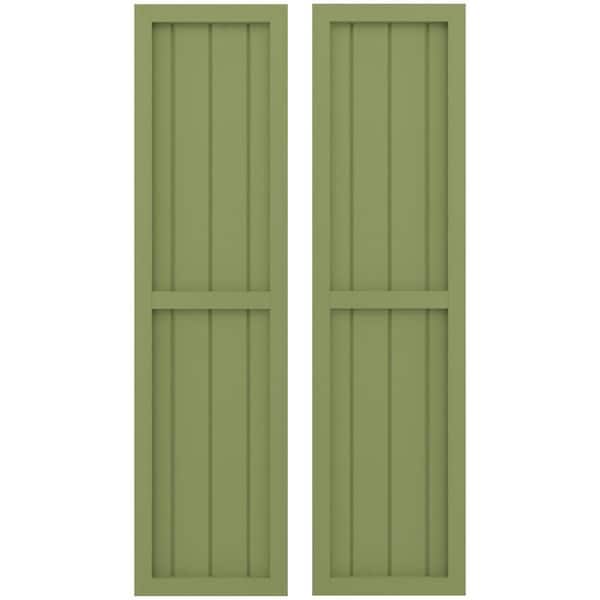 Ekena Millwork 14 in. W x 67 in. H Americraft 4-Board Exterior Real Wood 2 Equal Panel Framed Board and Batten Shutters in Moss Green
