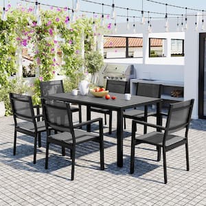 Gray 7-Piece Metal Patio Outdoor Dining Set with Table and Arm Chairs