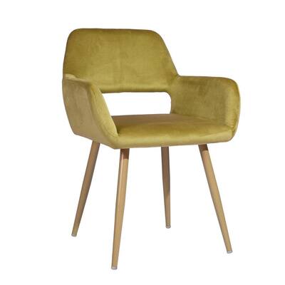 Upholstered Velvet Yellow Hollow Design Armrest Side Chair