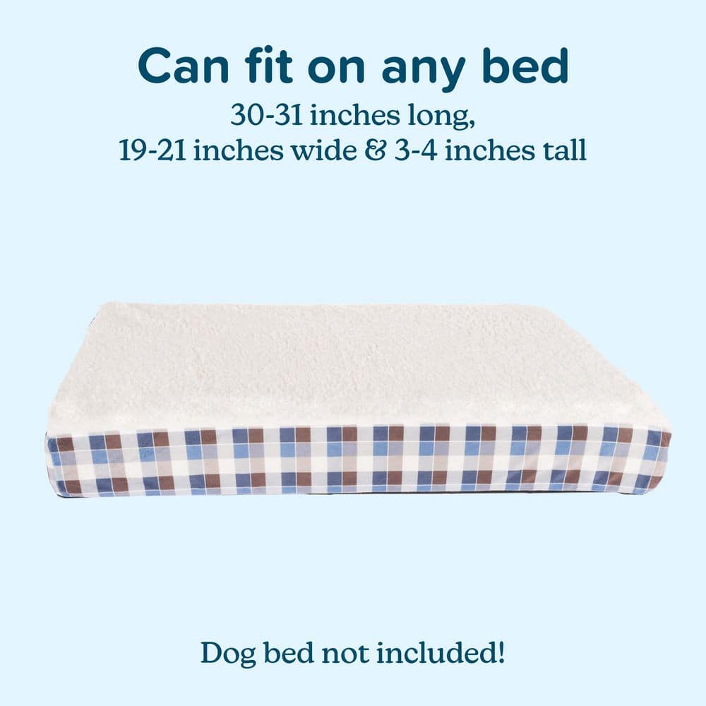 Medium Multicolored Plaid Memory Foam Dog Bed Cover with Sherpa Top
