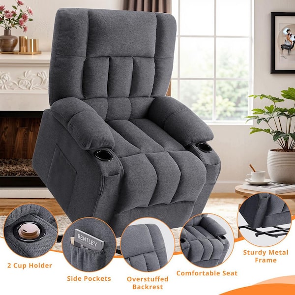 WONDER COMFORT Gray Linen Recliner for Adult Vibrating