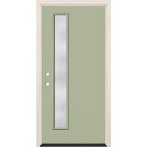 36 in. x 80 in. Right-Hand/Inswing 1-Lite Rain Glass Cypress Painted Fiberglass Prehung Front Door w/4-9/16 in. Frame