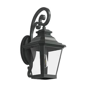 14 in. 1-Light Black Dusk to Dawn Exterior Outdoor Hardwired Barn Light Fixture Wall Sconce with Clear Glass Shade